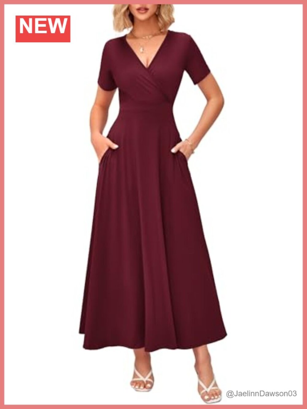Women's Summer Maxi Dress Wrap V-Neck Short Sleeve with Pockets